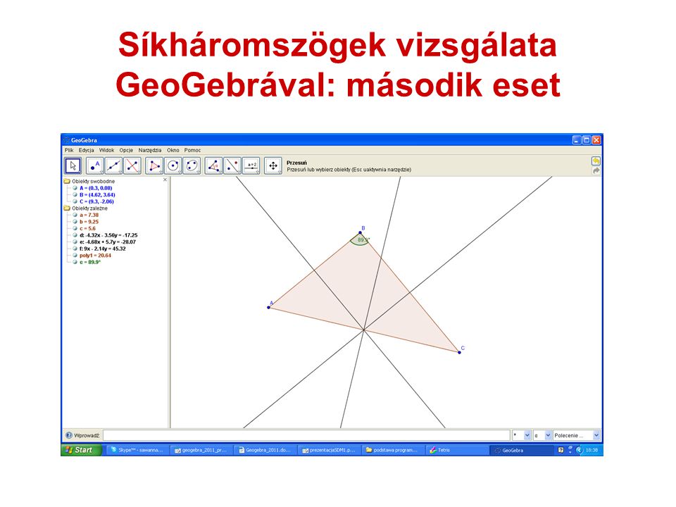 Síkháromszögek vizsgálata GeoGebrával: második eset