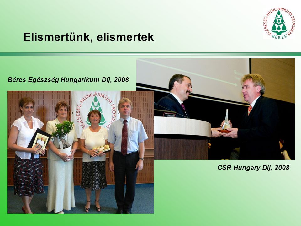Elismertünk, elismertek Béres Egészség Hungarikum Díj, 2008 CSR Hungary Díj, 2008
