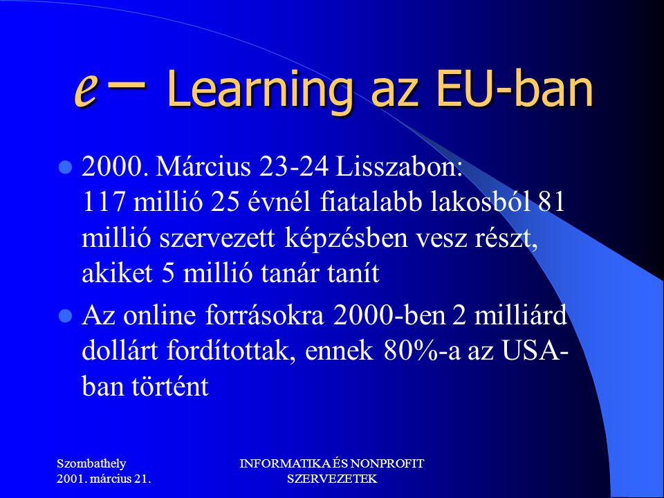 Szombathely március 21. INFORMATIKA ÉS NONPROFIT SZERVEZETEK e – Learning az EU-ban