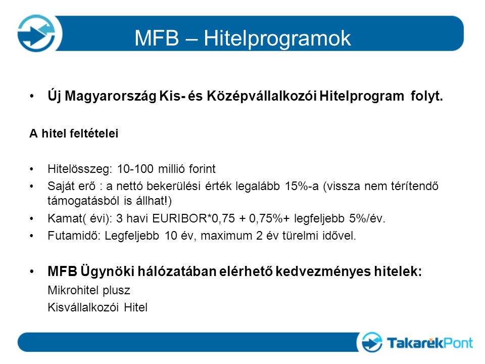 MFB – Hitelprogramok Új Magyarország Kis- és Középvállalkozói Hitelprogram folyt.