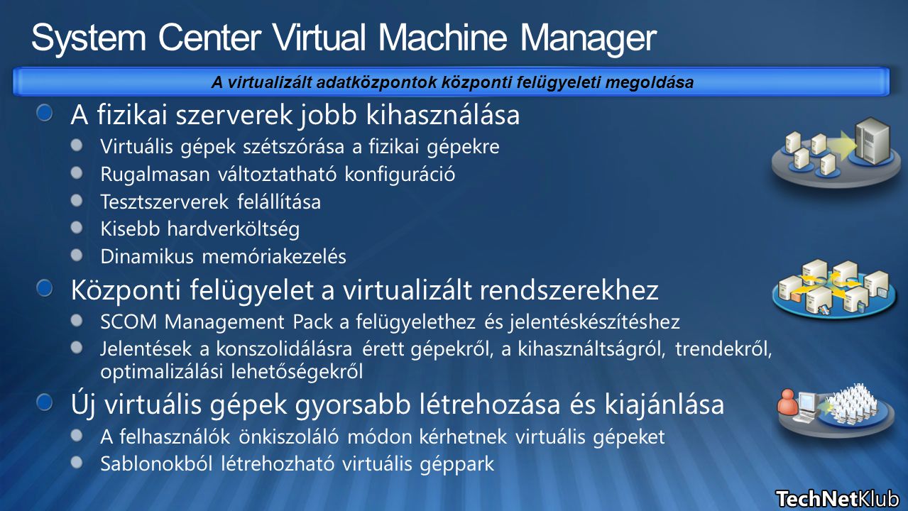 A virtualizált adatközpontok központi felügyeleti megoldása VM VMVM