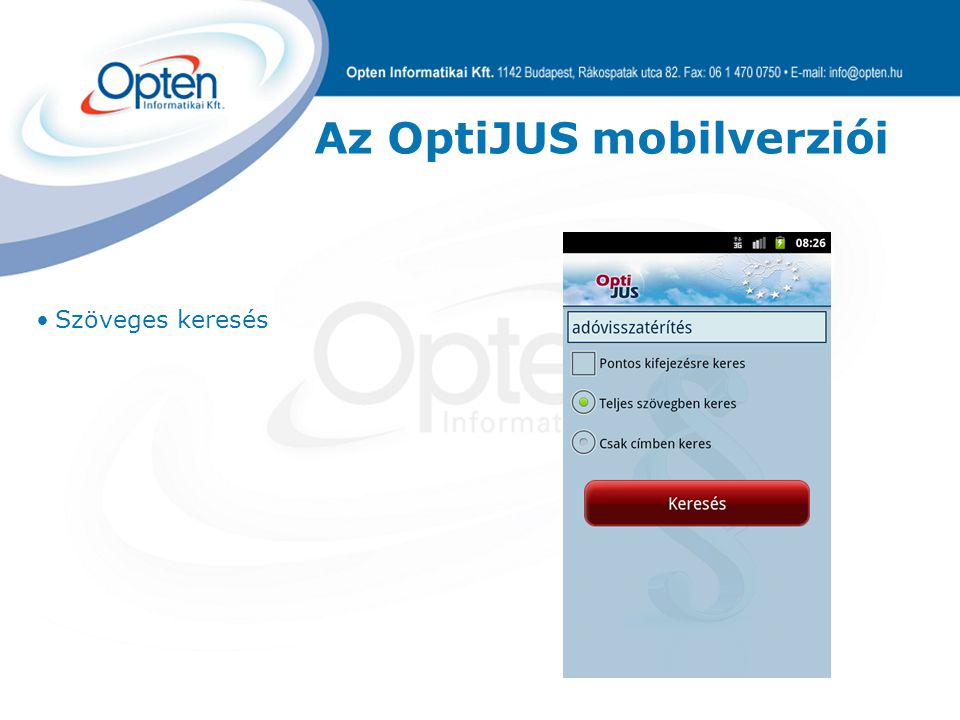 Az OptiJUS mobilverziói Szöveges keresés