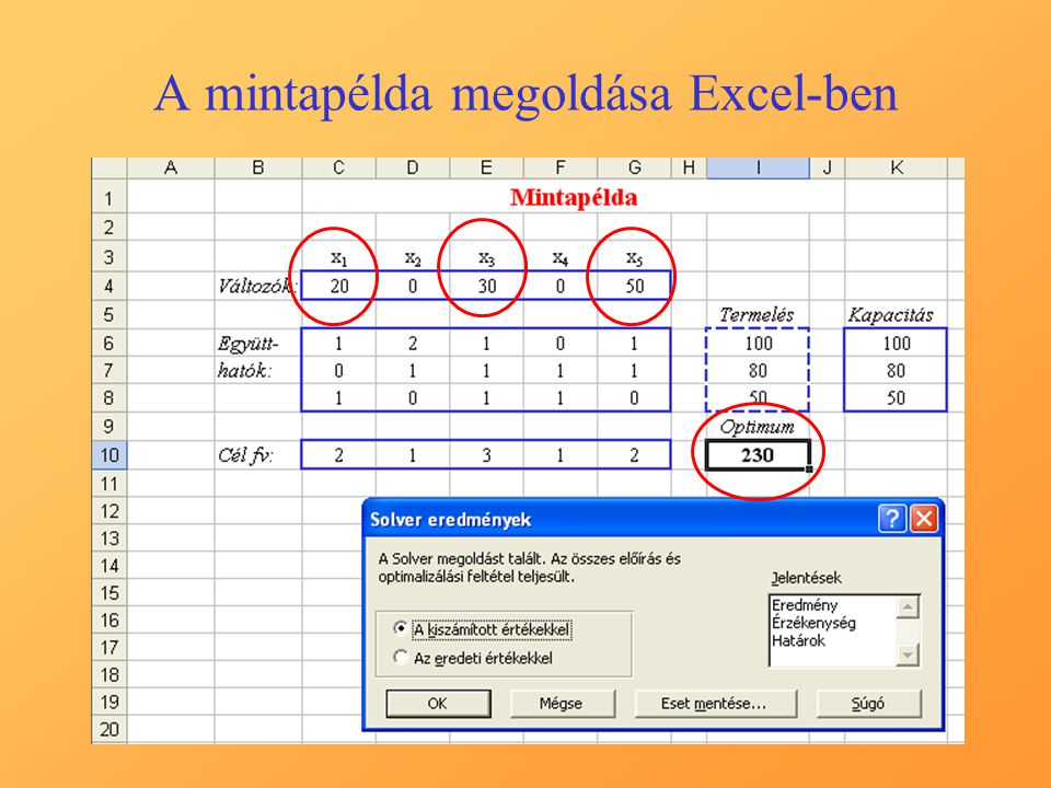 A mintapélda megoldása Excel-ben