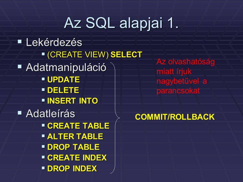 Az SQL alapjai 1.