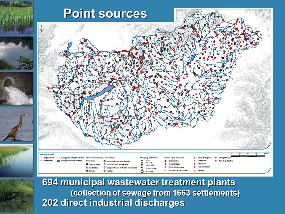 Point sources 694 municipal wastewater treatment plants (collection of sewage from 1663 settlements) 202 direct industrial discharges