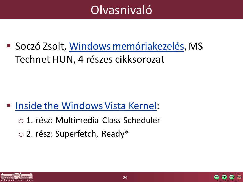 Olvasnivaló  Soczó Zsolt, Windows memóriakezelés, MS Technet HUN, 4 részes cikksorozatWindows memóriakezelés  Inside the Windows Vista Kernel: Inside the Windows Vista Kernel o 1.