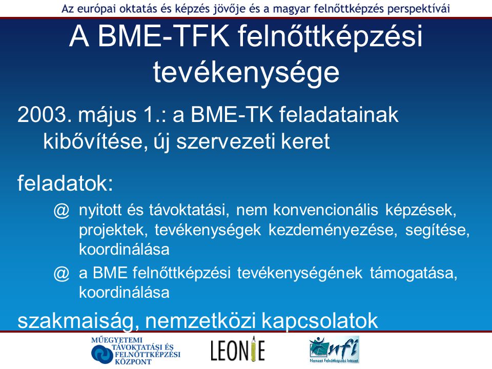 A BME-TFK felnőttképzési tevékenysége 2003.