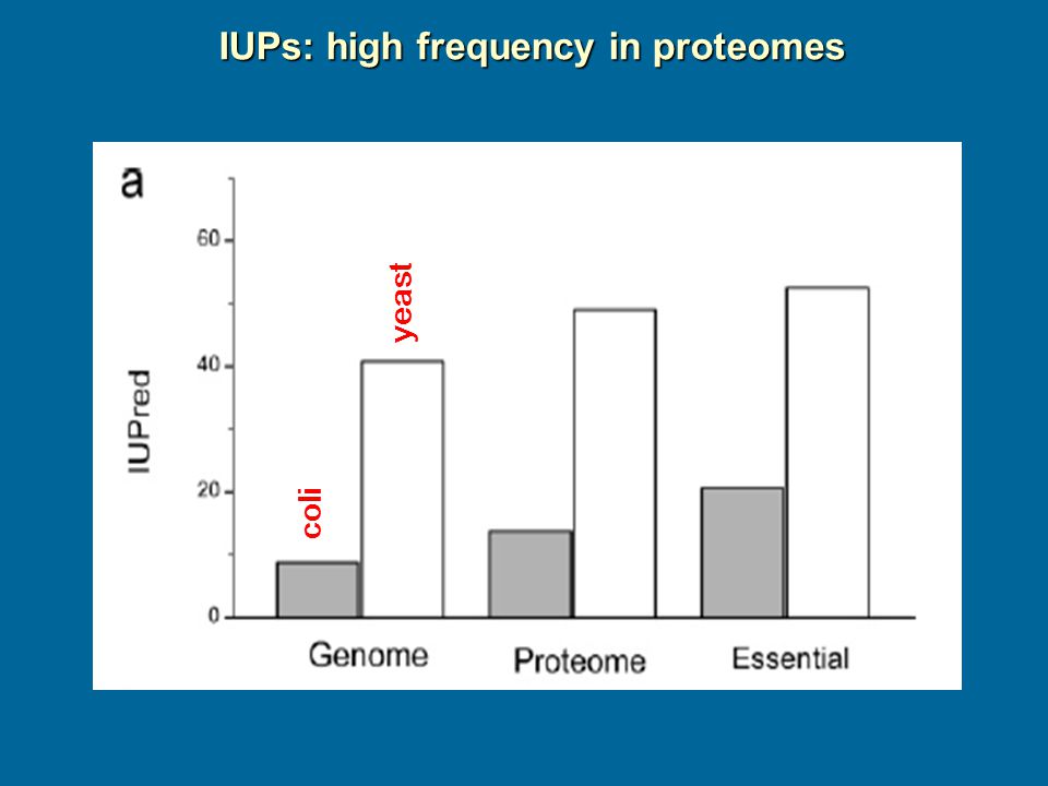 IUPs: high frequency in proteomes coli yeast