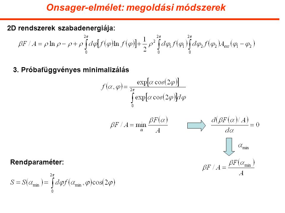 Onsager-elmélet: megoldási módszerek 2D rendszerek szabadenergiája: 3.
