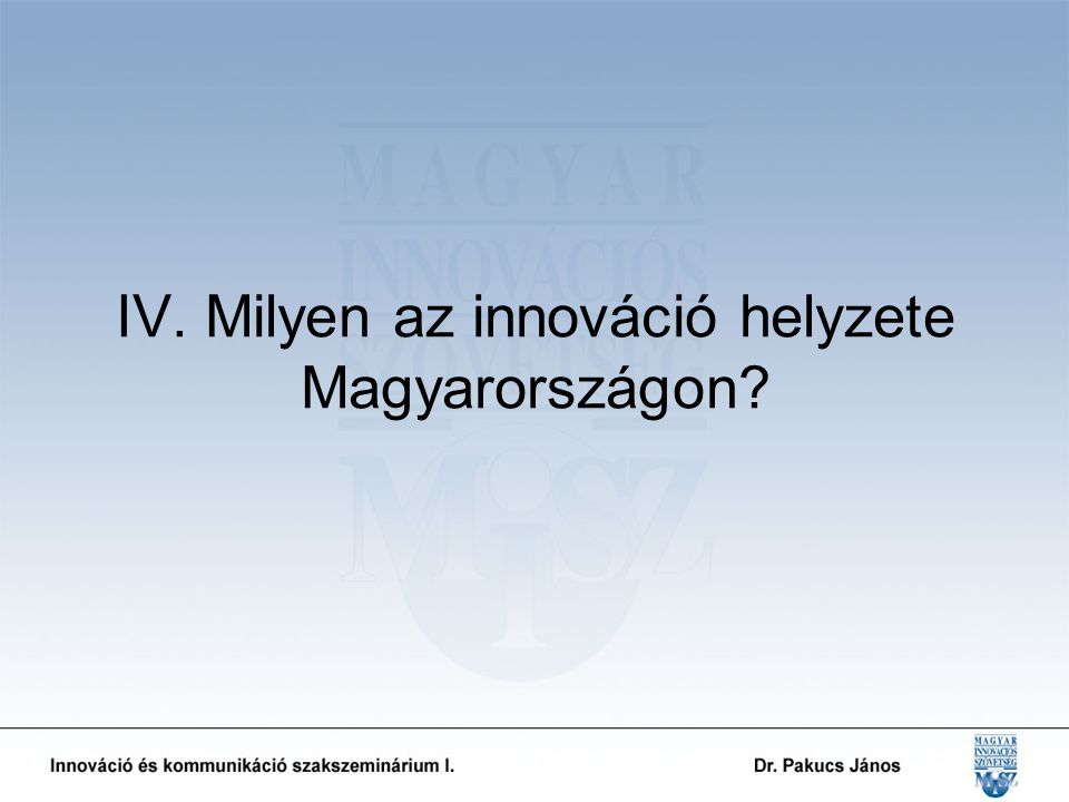IV. Milyen az innováció helyzete Magyarországon