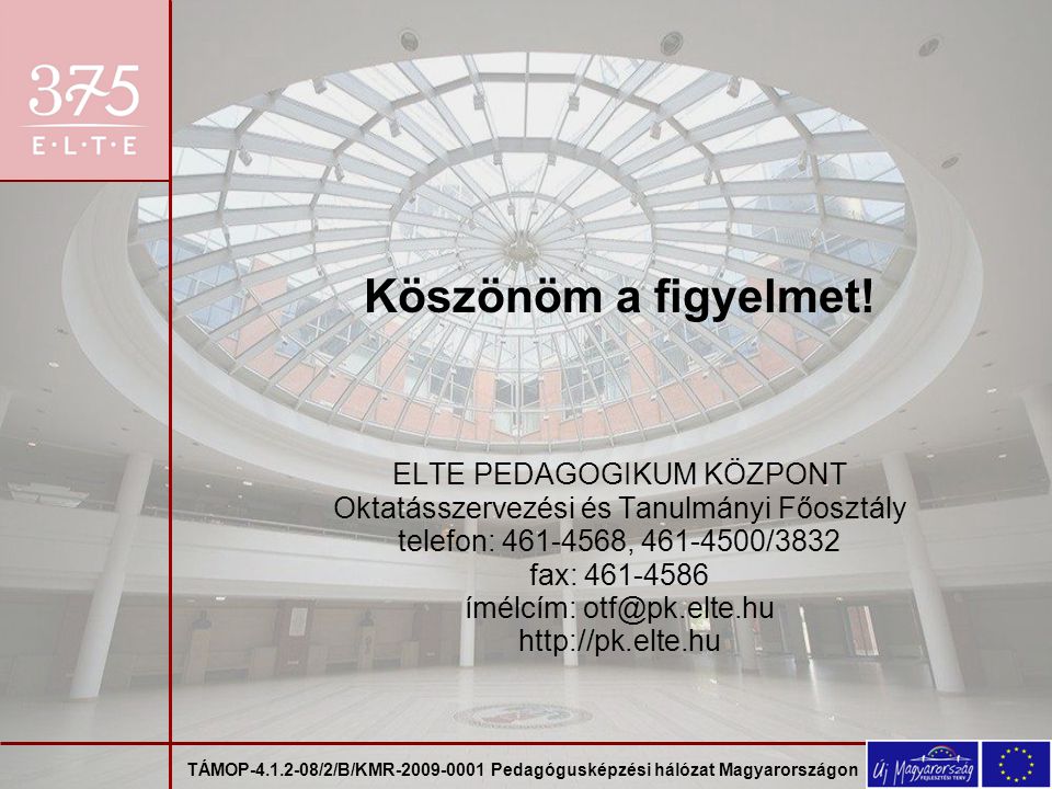 TÁMOP /2/B/KMR Pedagógusképzési hálózat Magyarországon Köszönöm a figyelmet.