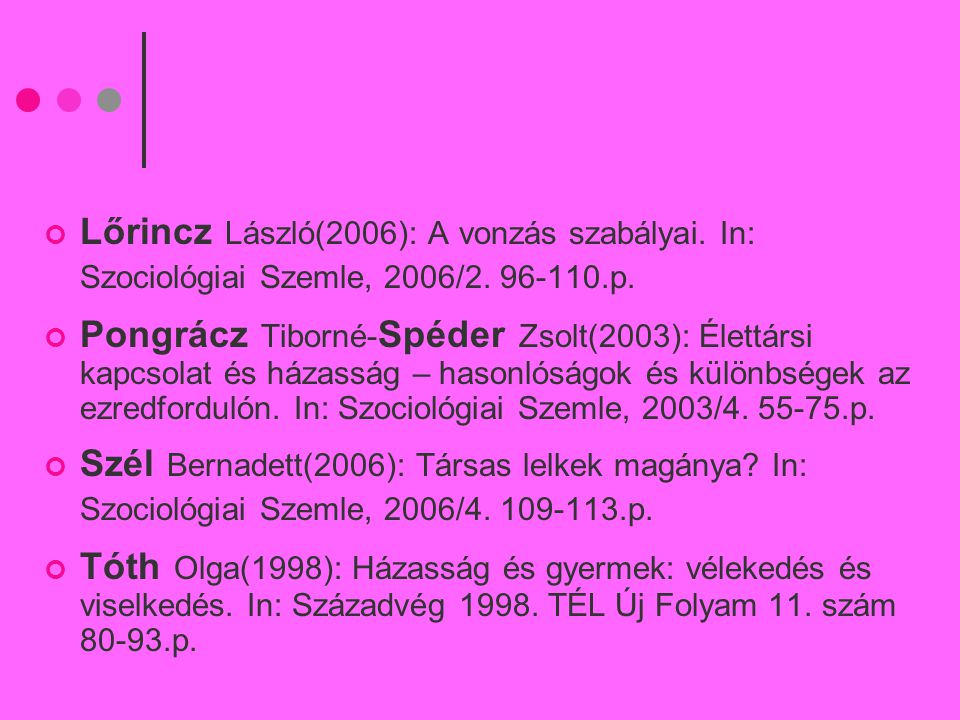 Lőrincz László(2006): A vonzás szabályai. In: Szociológiai Szemle, 2006/2.