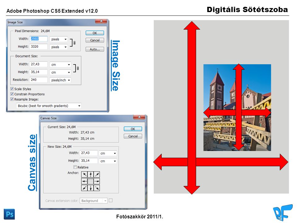Digitális Sötétszoba Adobe Photoshop CS5 Extended v12.0 Fotószakkör 2011/1. Image Size Canvas size