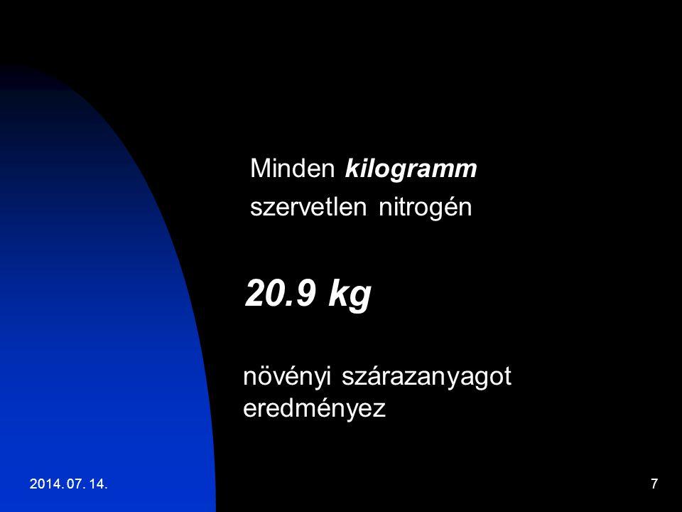 Minden kilogramm szervetlen nitrogén 20.9 kg növényi szárazanyagot eredményez