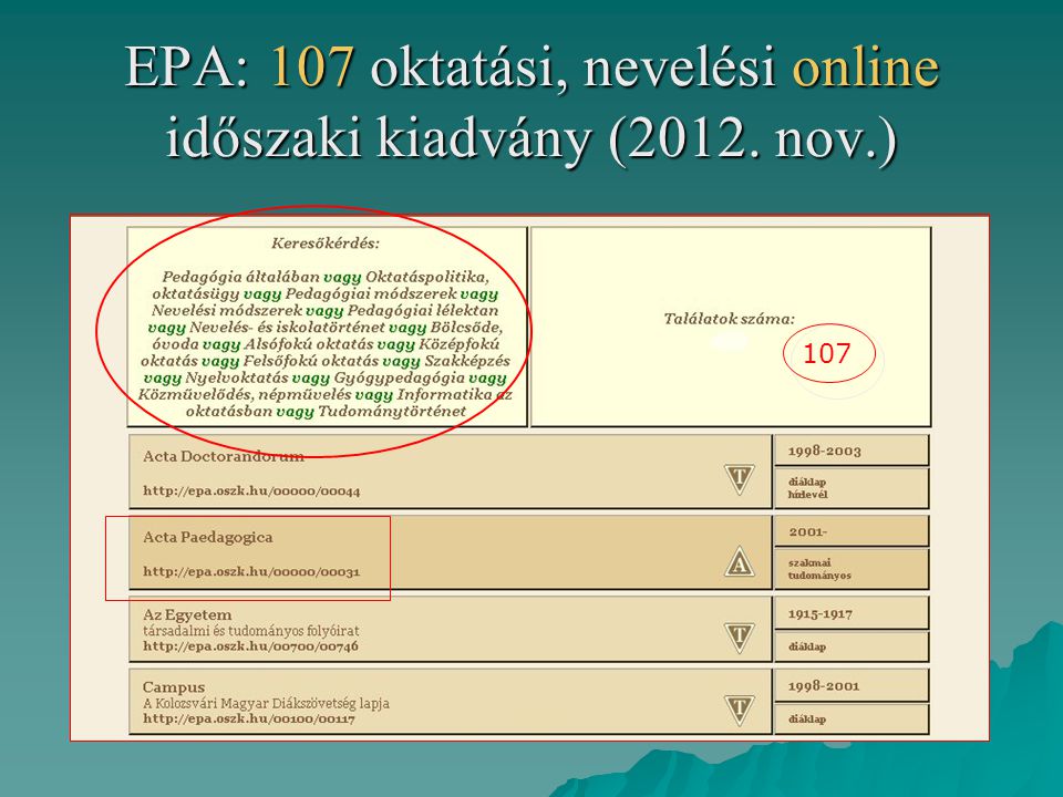 EPA: 107 oktatási, nevelési online időszaki kiadvány (2012. nov.) 107