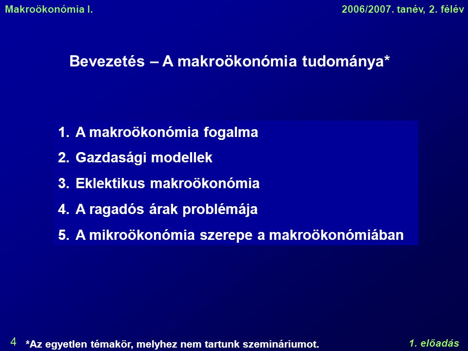 Makroökonómia I.2006/2007. tanév, 2. félév 1.