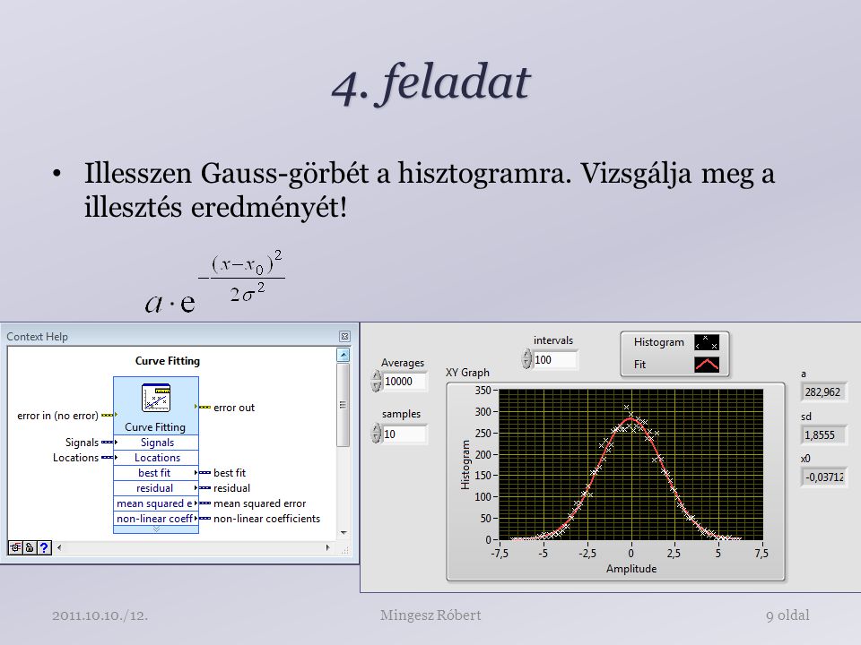 4. feladat Illesszen Gauss-görbét a hisztogramra.