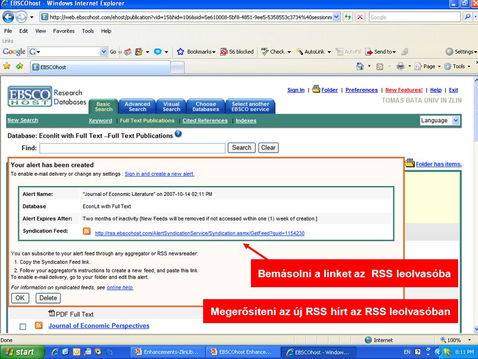 Bemásolni a linket az RSS leolvasóba Megerősíteni az új RSS hírt az RSS leolvasóban