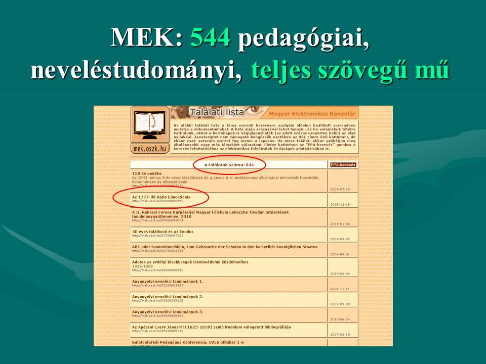 MEK: 544 pedagógiai, neveléstudományi, teljes szövegű mű