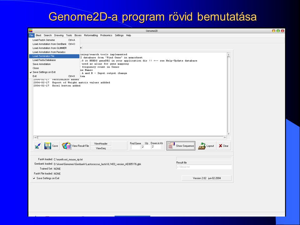 Genome2D-a program rövid bemutatása