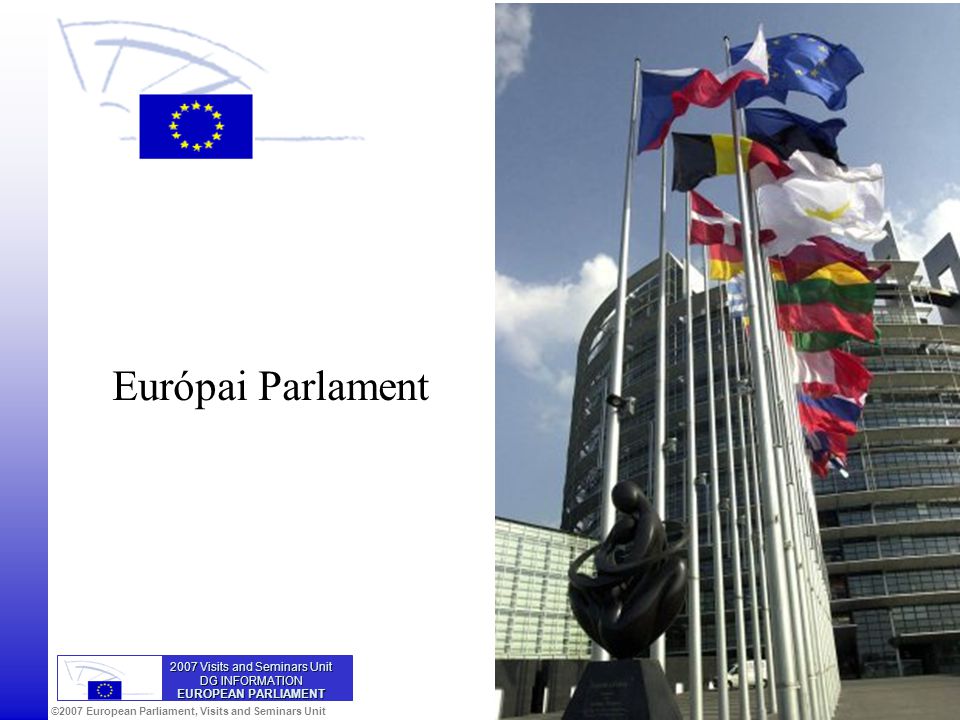 ©2007 European Parliament, Visits and Seminars Unit Európai Parlament 2007 Visits and Seminars Unit DG INFORMATION EUROPEAN PARLIAMENT