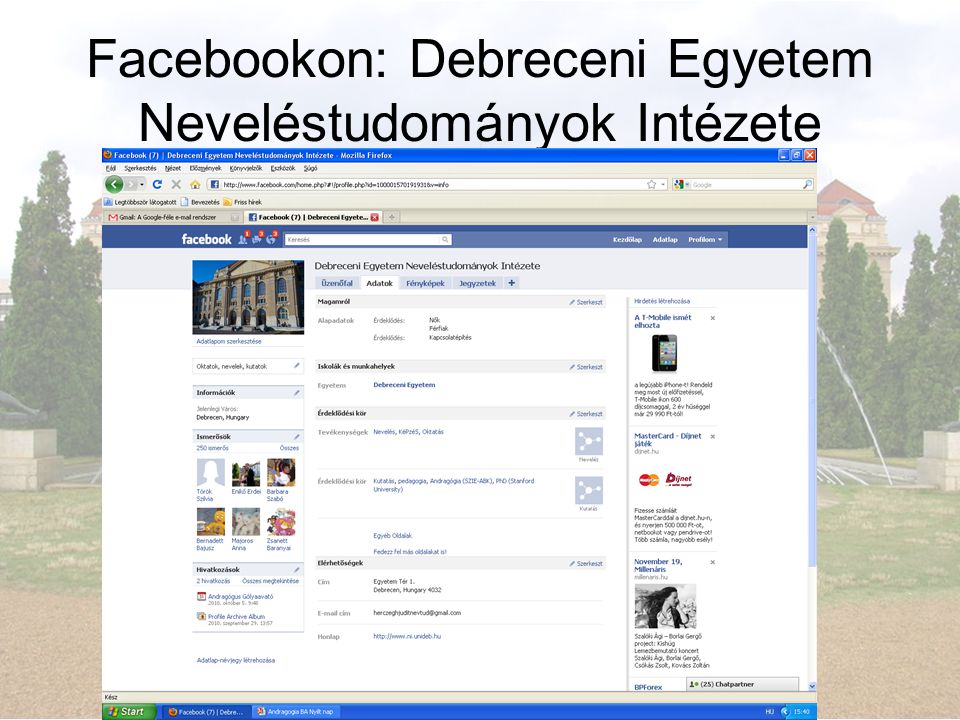 Facebookon: Debreceni Egyetem Neveléstudományok Intézete