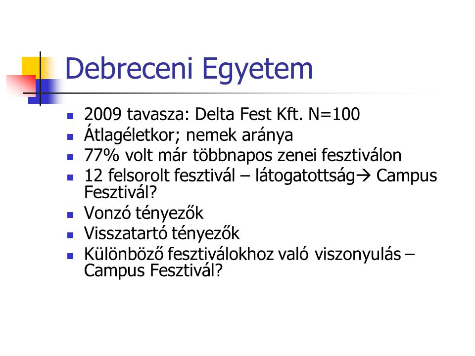 Debreceni Egyetem 2009 tavasza: Delta Fest Kft.