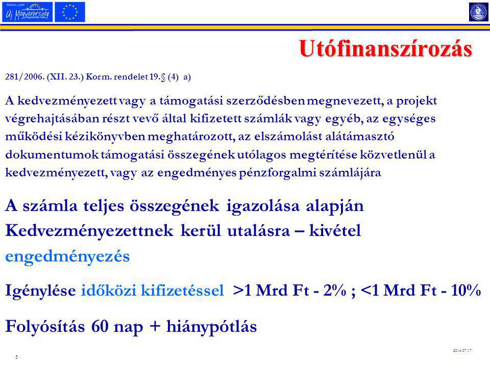 Utófinanszírozás 281/2006. (XII. 23.) Korm.