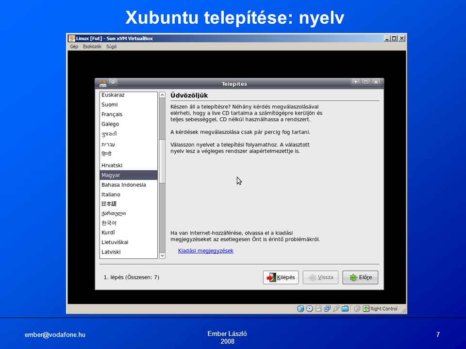 Ember László Xubuntu telepítése: nyelv