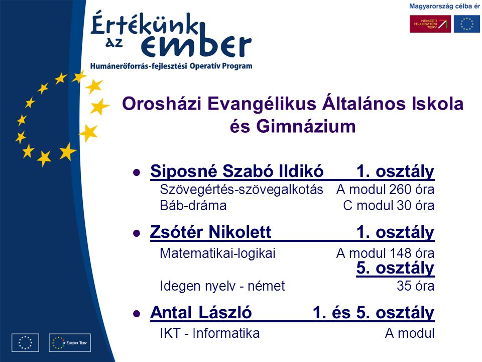 Orosházi Evangélikus Általános Iskola és Gimnázium Siposné Szabó Ildikó1.