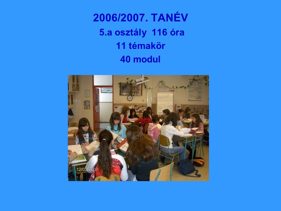 2006/2007. TANÉV 5.a osztály 116 óra 11 témakör 40 modul