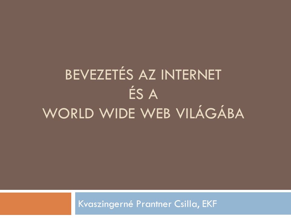 BEVEZETÉS AZ INTERNET ÉS A WORLD WIDE WEB VILÁGÁBA Kvaszingerné Prantner Csilla, EKF