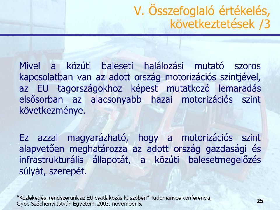 25 Közlekedési rendszerünk az EU csatlakozás küszöbén Tudományos konferencia, Győr, Széchenyi István Egyetem, 2003.