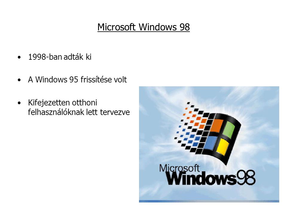 Microsoft Windows ban adták ki A Windows 95 frissítése volt Kifejezetten otthoni felhasználóknak lett tervezve