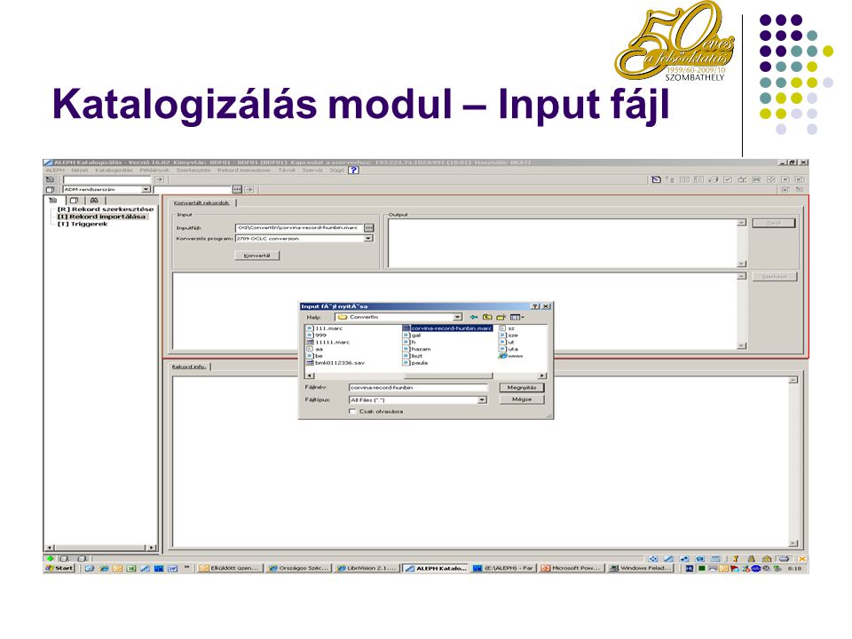 Katalogizálás modul – Input fájl