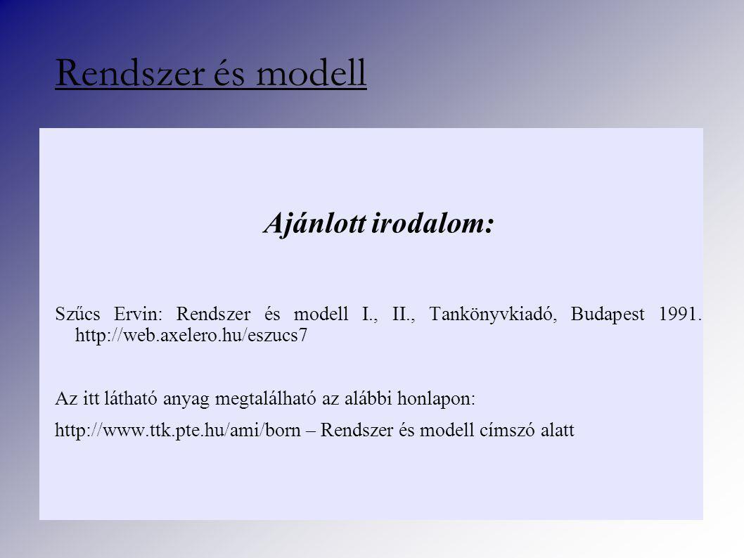Ajánlott irodalom: Szűcs Ervin: Rendszer és modell I., II., Tankönyvkiadó, Budapest 1991.