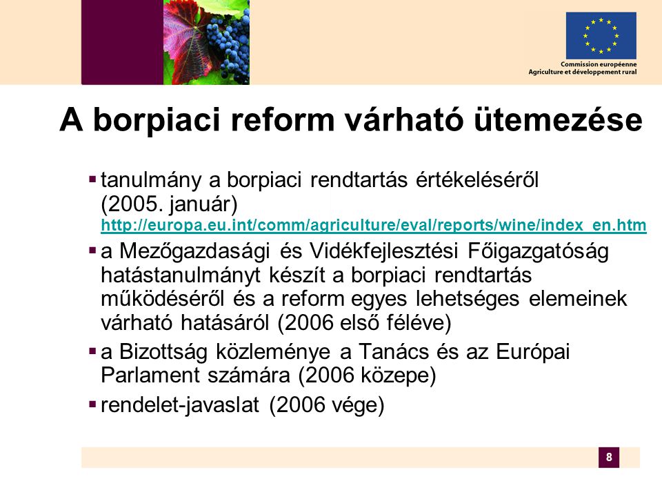 8 A borpiaci reform várható ütemezése  tanulmány a borpiaci rendtartás értékeléséről (2005.