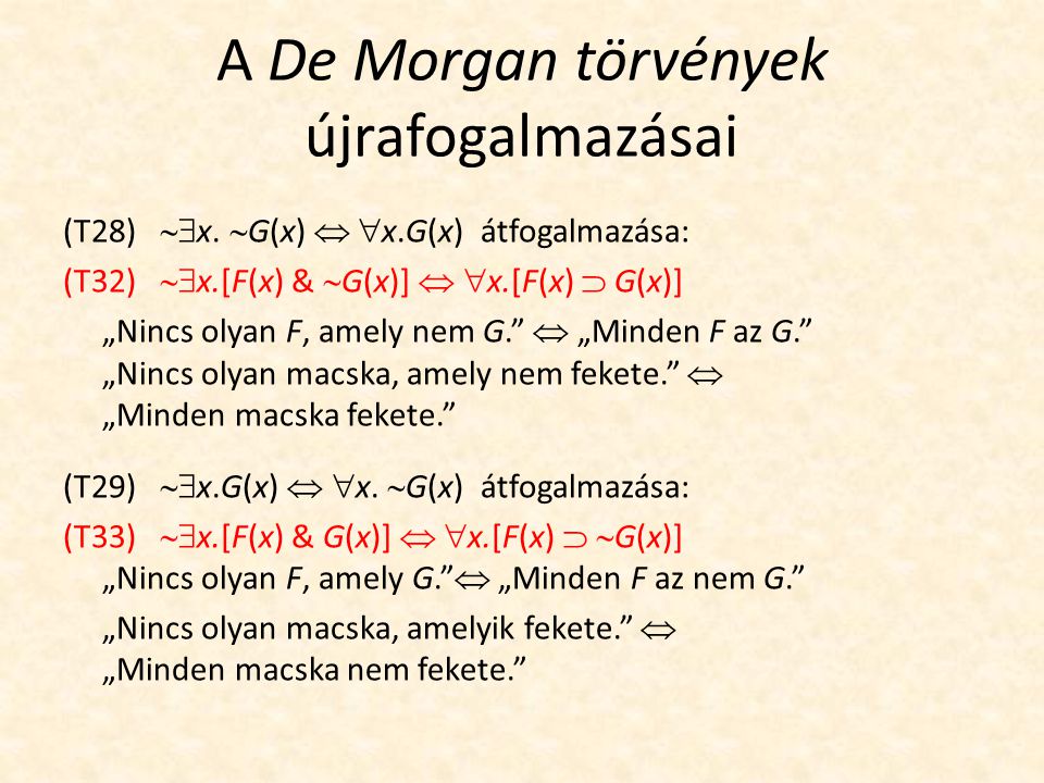 A De Morgan törvények újrafogalmazásai (T28)  x.
