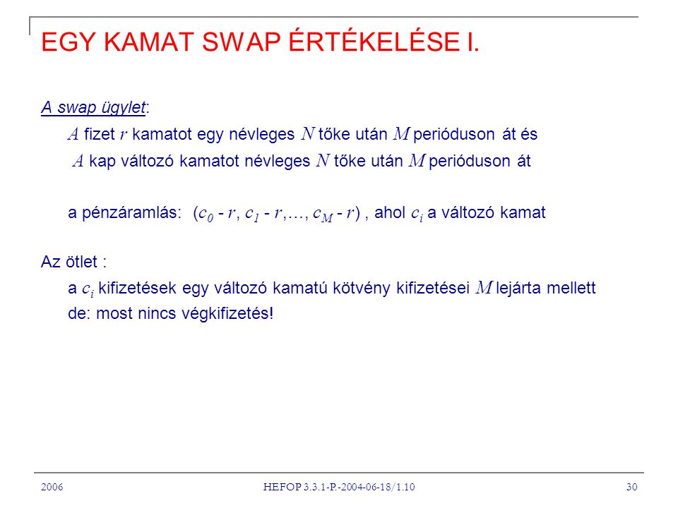2006 HEFOP P / EGY KAMAT SWAP ÉRTÉKELÉSE I.