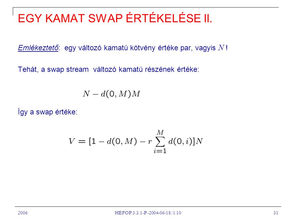 2006 HEFOP P / EGY KAMAT SWAP ÉRTÉKELÉSE II.