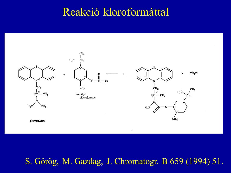 Reakció kloroformáttal S. Görög, M. Gazdag, J. Chromatogr. B 659 (1994) 51.