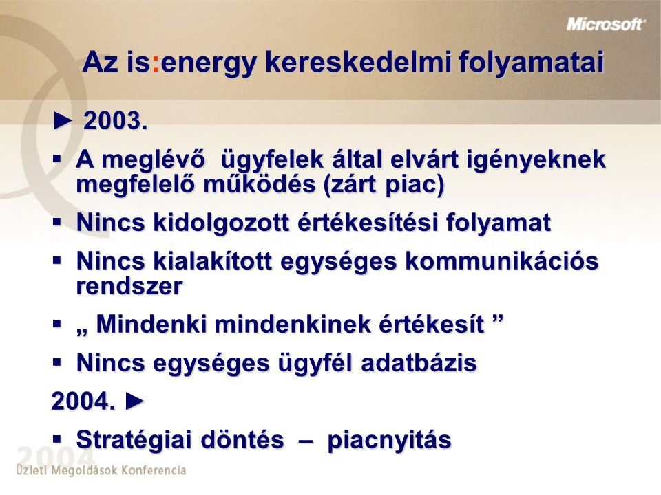 Az is:energy kereskedelmi folyamatai ► 2003.