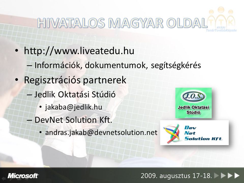 – Információk, dokumentumok, segítségkérés Regisztrációs partnerek – Jedlik Oktatási Stúdió – DevNet Solution Kft.