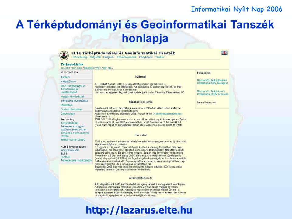 A Térképtudományi és Geoinformatikai Tanszék honlapja