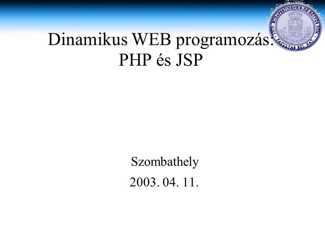 Szombathely Dinamikus WEB programozás: PHP és JSP