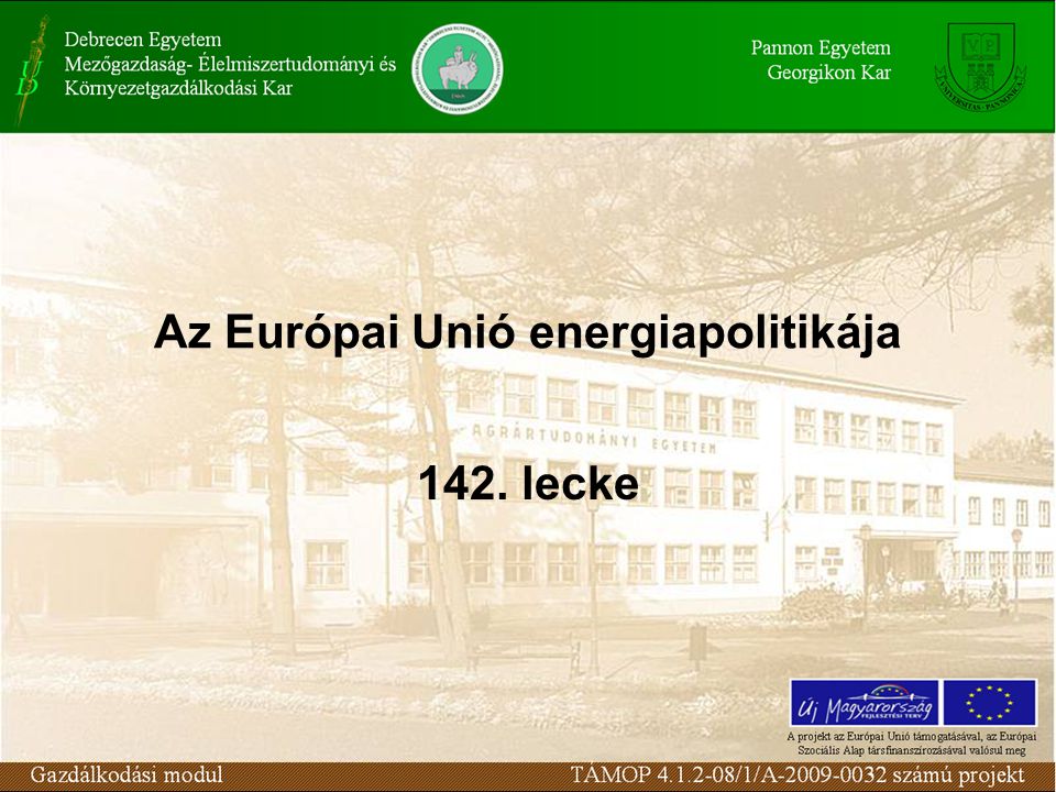 Az Európai Unió energiapolitikája 142. lecke