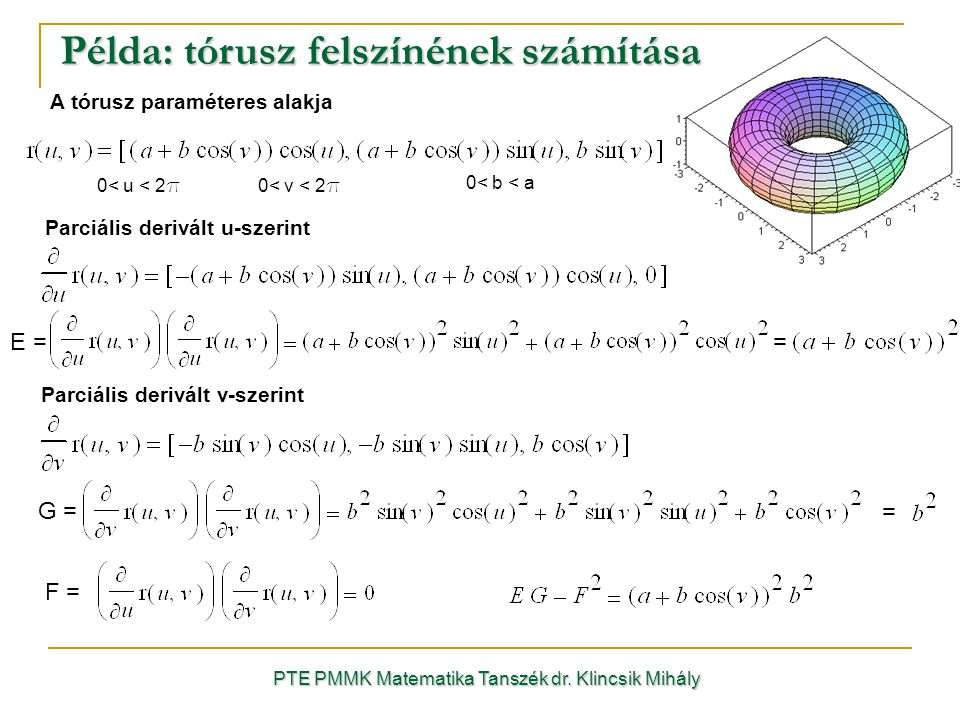 Példa: tórusz felszínének számítása PTE PMMK Matematika Tanszék dr.