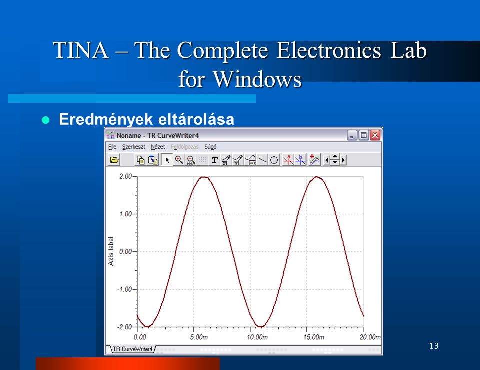ELEKTRONIKA13 TINA – The Complete Electronics Lab for Windows Eredmények eltárolása