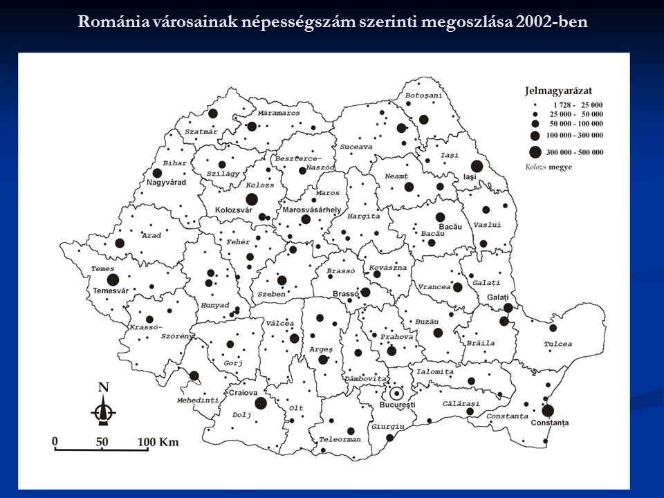 Románia városainak népességszám szerinti megoszlása 2002-ben