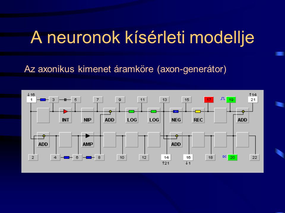 A neuronok kísérleti modellje Az axonikus kimenet áramköre (axon-generátor)
